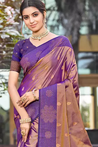 copper gold soft silk woven work traditional saree