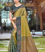 olive green soft silk woven work traditional saree