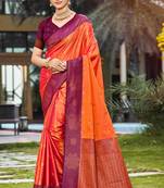 bright orange soft silk woven work traditional saree