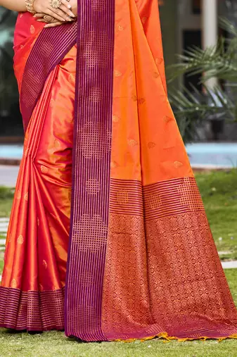 bright orange soft silk woven work traditional saree