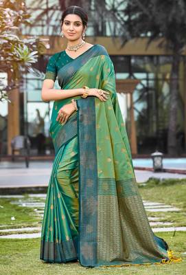 mehendi green soft silk woven work traditional saree 1