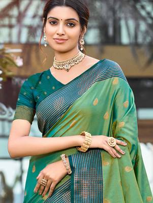 mehendi green soft silk woven work traditional saree 2