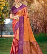 peach orange soft silk woven work traditional saree