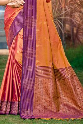 peach orange soft silk woven work traditional saree 3