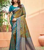 olive green soft silk woven work traditional saree
