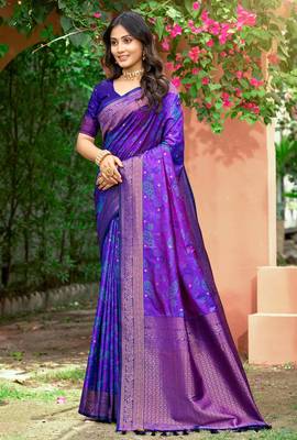 violet purple soft silk woven work traditional saree 1
