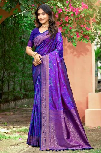 violet purple soft silk woven work traditional saree