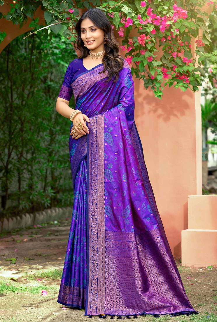 violet purple soft silk woven work traditional saree