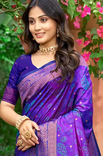 violet purple soft silk woven work traditional saree