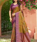mustard green soft silk woven work traditional saree