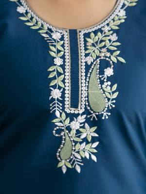 Morpeach chanderi cotton embroidery work kurta pant with dupatta set stitched 5