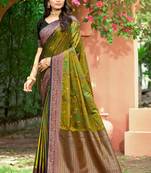 olive green soft silk woven work traditional saree