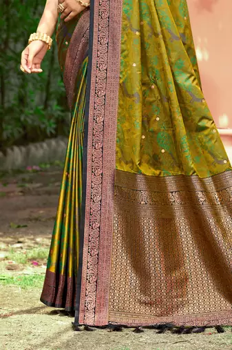 olive green soft silk woven work traditional saree