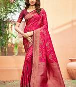 rani pink soft silk woven work traditional saree