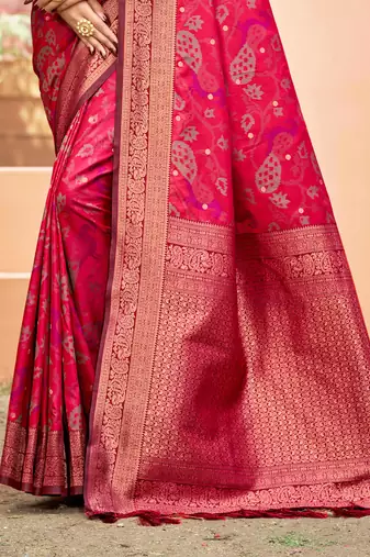 rani pink soft silk woven work traditional saree