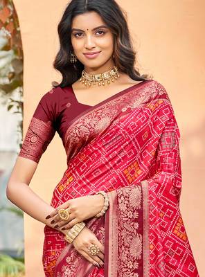 bright red   soft silk woven work traditional saree 2