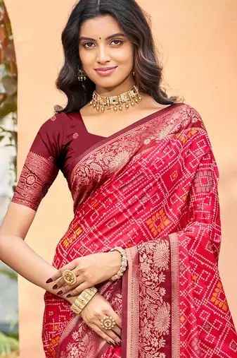 bright red   soft silk woven work traditional saree