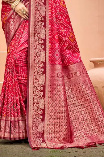 bright red   soft silk woven work traditional saree