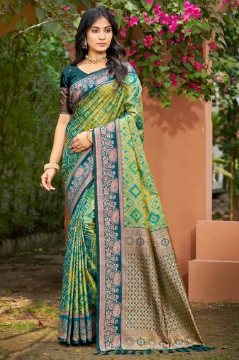 parrot green soft silk woven work traditional saree
