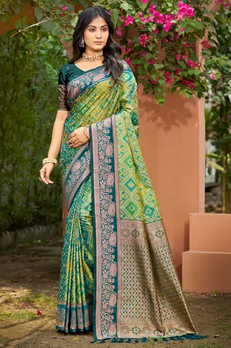 parrot green soft silk woven work traditional saree