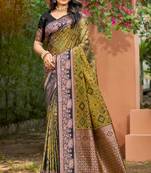 olive green soft silk woven work traditional saree