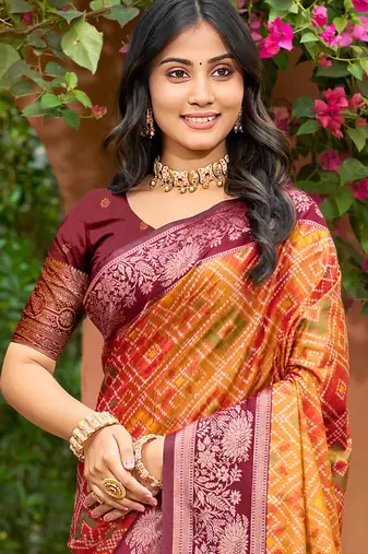 mustard yellow soft silk woven work traditional saree