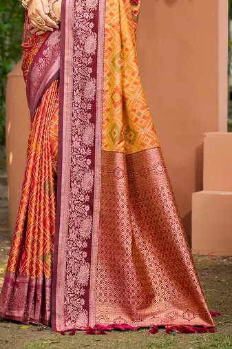 mustard yellow soft silk woven work traditional saree