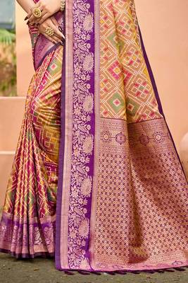mustard gold soft silk woven work traditional saree 3