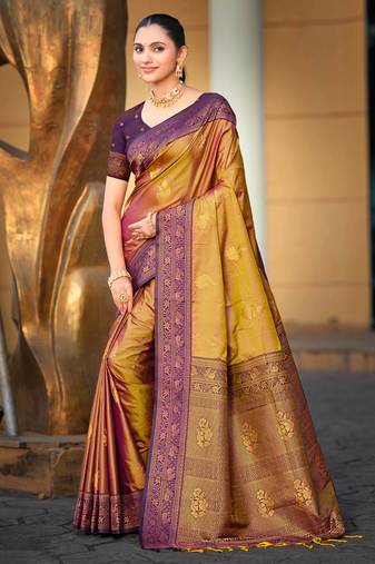 golden soft silk woven work traditional saree