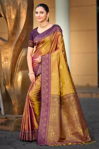 golden soft silk woven work traditional saree