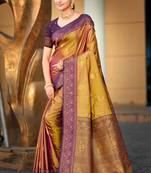 golden soft silk woven work traditional saree