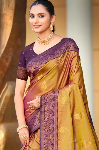 golden soft silk woven work traditional saree