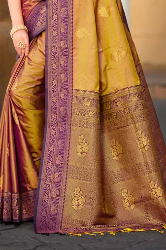 golden soft silk woven work traditional saree