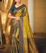olive green soft silk woven work traditional saree
