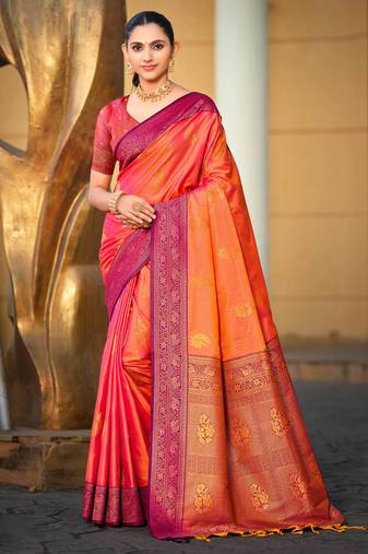 rani pink soft silk woven work traditional saree
