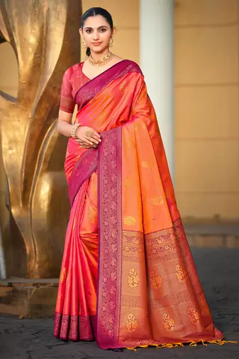 rani pink soft silk woven work traditional saree