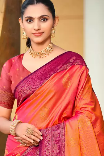 rani pink soft silk woven work traditional saree