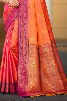 rani pink soft silk woven work traditional saree 3