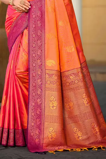 rani pink soft silk woven work traditional saree