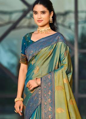 sea green soft silk woven work traditional saree 2
