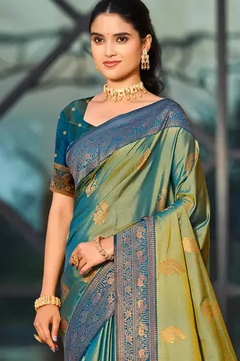 sea green soft silk woven work traditional saree