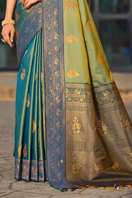 sea green soft silk woven work traditional saree 3