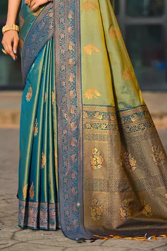 sea green soft silk woven work traditional saree