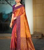 copper gold soft silk woven work traditional saree
