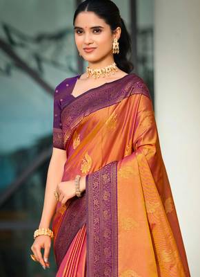 copper gold soft silk woven work traditional saree 2