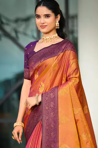 copper gold soft silk woven work traditional saree