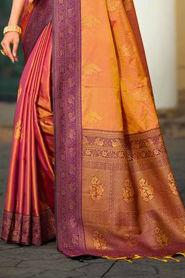 copper gold soft silk woven work traditional saree 3