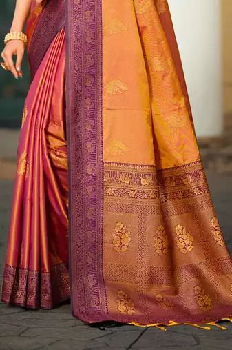 copper gold soft silk woven work traditional saree