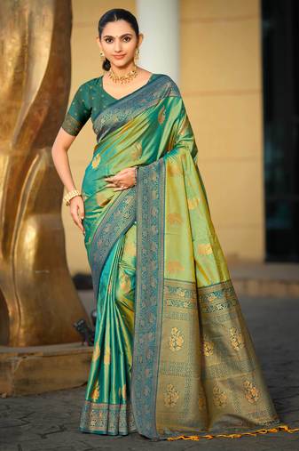 sea green soft silk woven work traditional saree