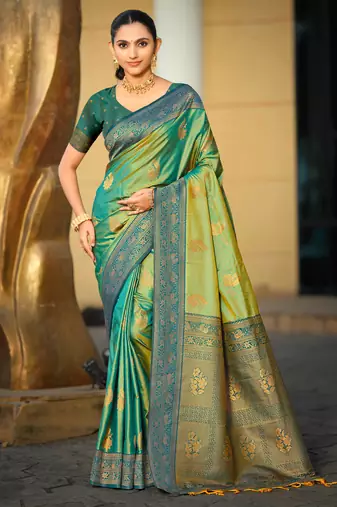 sea green soft silk woven work traditional saree